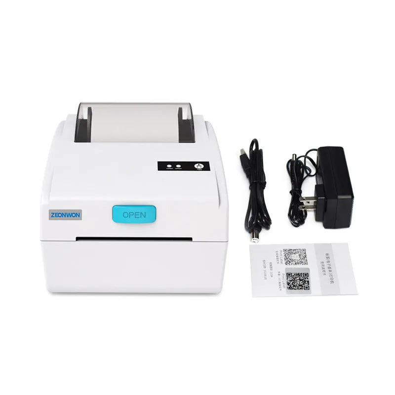 Heat-sensitive label printer with compact design, USB and Bluetooth ports, 200x160x139.5mm dimensions