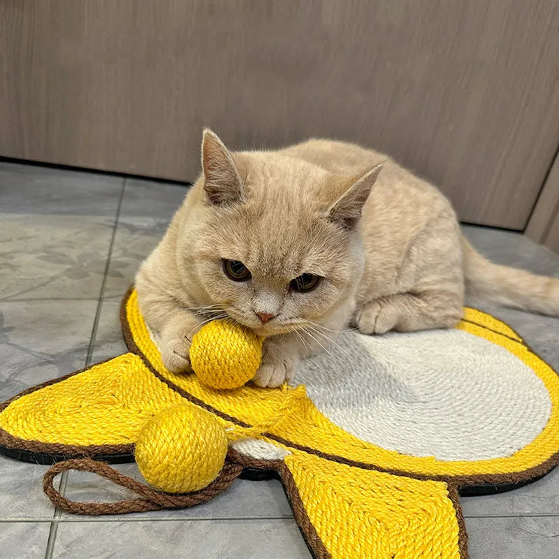 Yellow Corgi design cat scratching board with sisal surface measuring 37x40cm