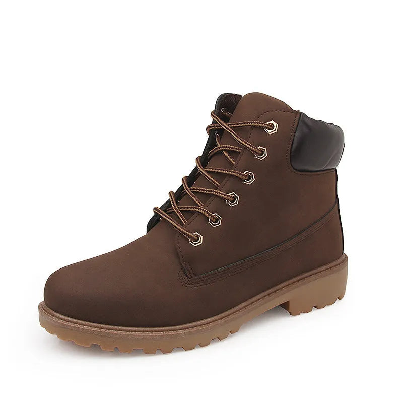 Men's Martin boots with velvet lining, round toe, and front lace-up in multiple colours