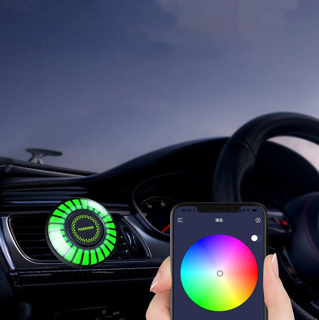 Car atmosphere light with RGB lighting and aromatherapy function for air outlet installation