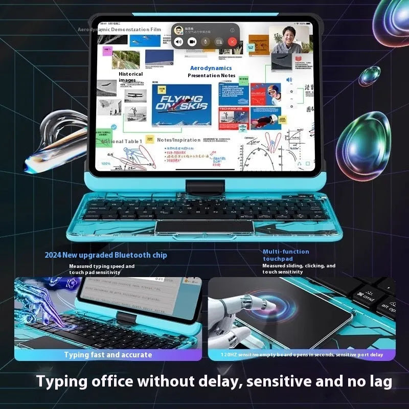 Blue protective case for iPad Pro 13-inch with shockproof and anti-fingerprint features, showing handmade craft and dimensions.