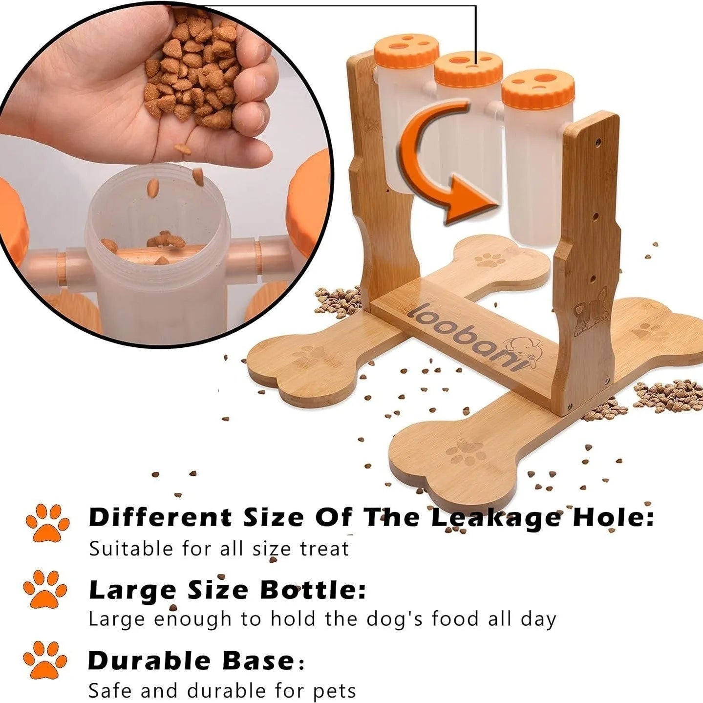 Wooden dog puzzle toy treat dispenser measuring 31x30x20cm with compartments for canine mental stimulation