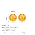 Stainless steel ball stud earrings with round geometric design in gold or silver finish, showing front and side views