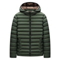 Men's lightweight down cotton-padded hooded jacket with detachable collar in black, army green or blue