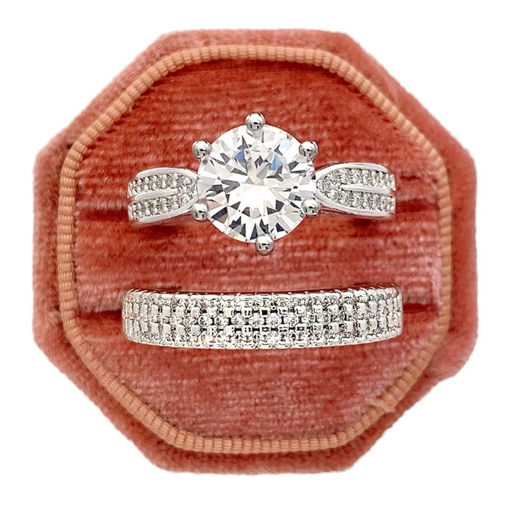 White gold colour combined ring bracelet with geometric round design showing ring and bracelet sections