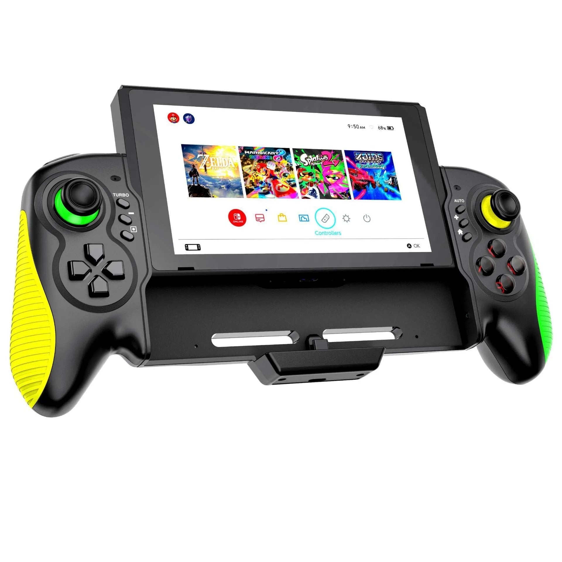 Yellow-green game controller for Nintendo Switch and PC with Type-C charging port