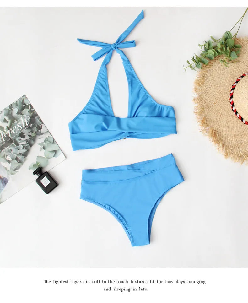 Women's high-waist floral print swimsuit in blue, green, lavender, peacock green or black