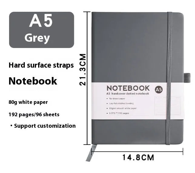 A5 PU leather strap diary with horizontal line pages in various colours including Marble Black and Skin Feeling Cyan