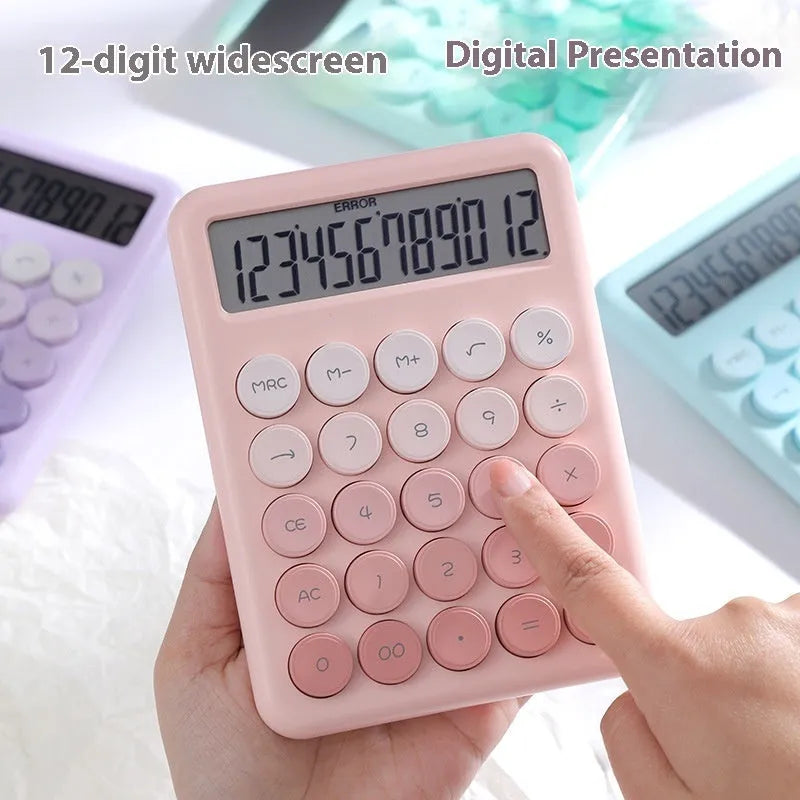 Dopamine gradient colour desk calculator with 12-digit display showing calculation results