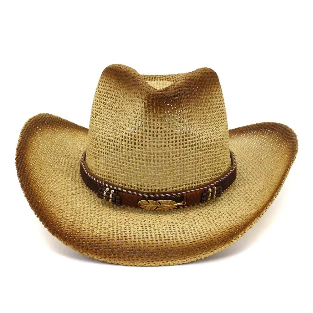 Paper Western cowboy hat with straw spray paint finish in beige colour