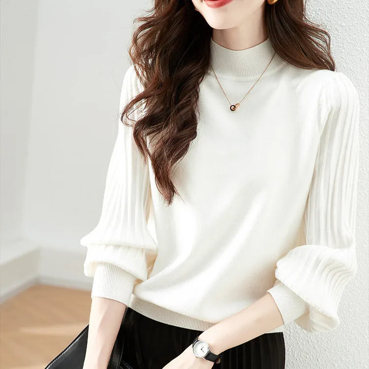 Slim fit half turtleneck shirt in sunken stripe design with 50cm length, available in four colour options
