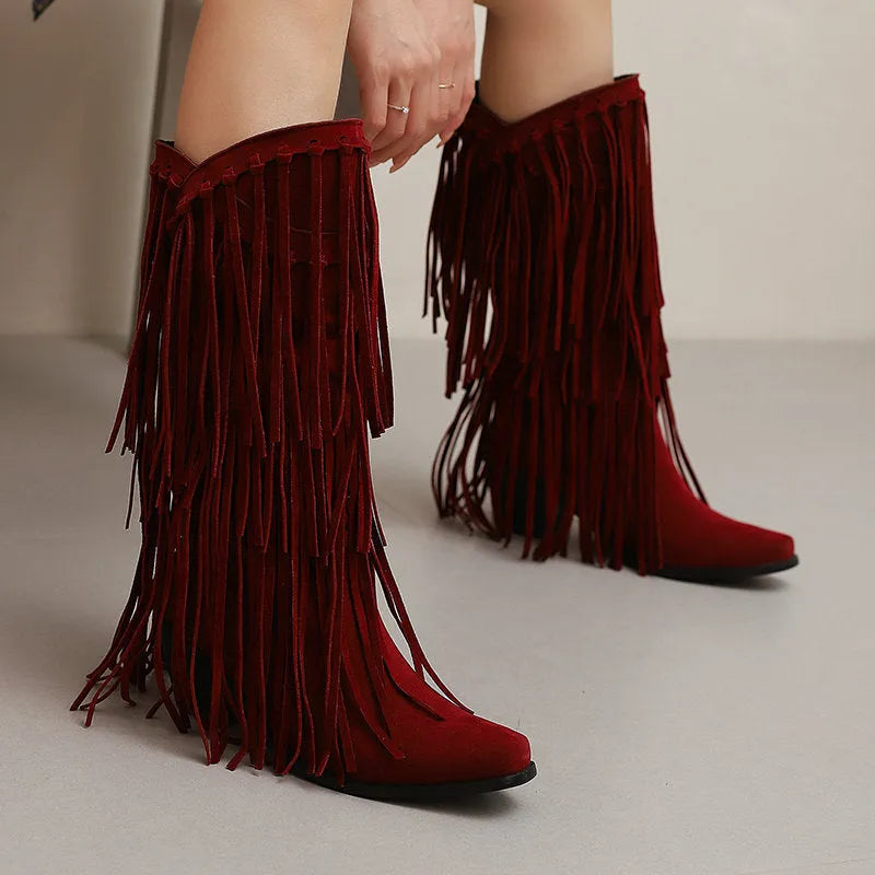 Women's mid-calf suede boots with waterproof platform and chunky heel in beige colour