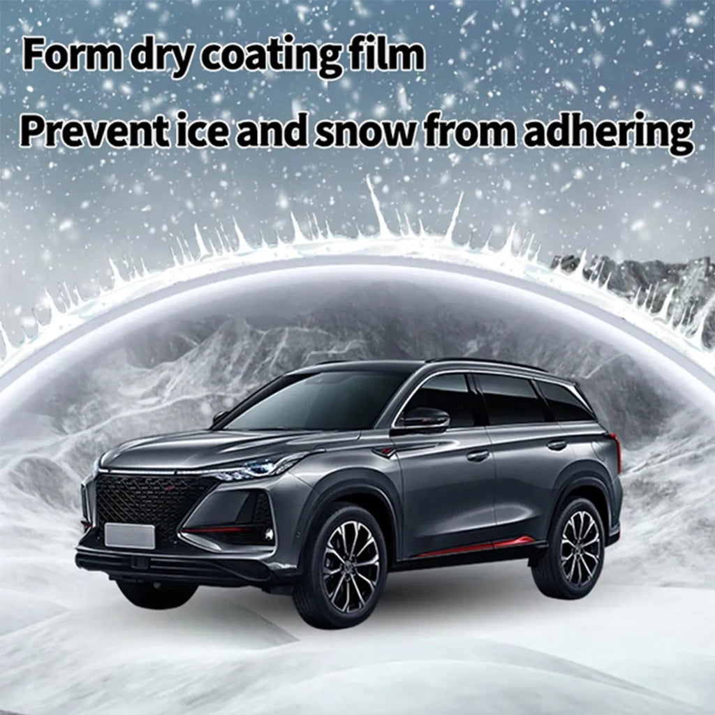 Compact hydrophobic nano coating car snow brush made from white PE plastic.
