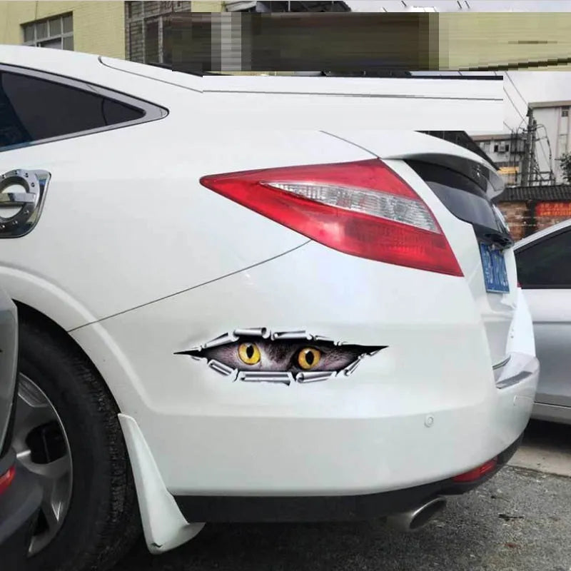 Tiger Eye and Eagle Eye 3D car bumper stickers measuring 10x35cm with detailed eye designs on HD transparent PVC material