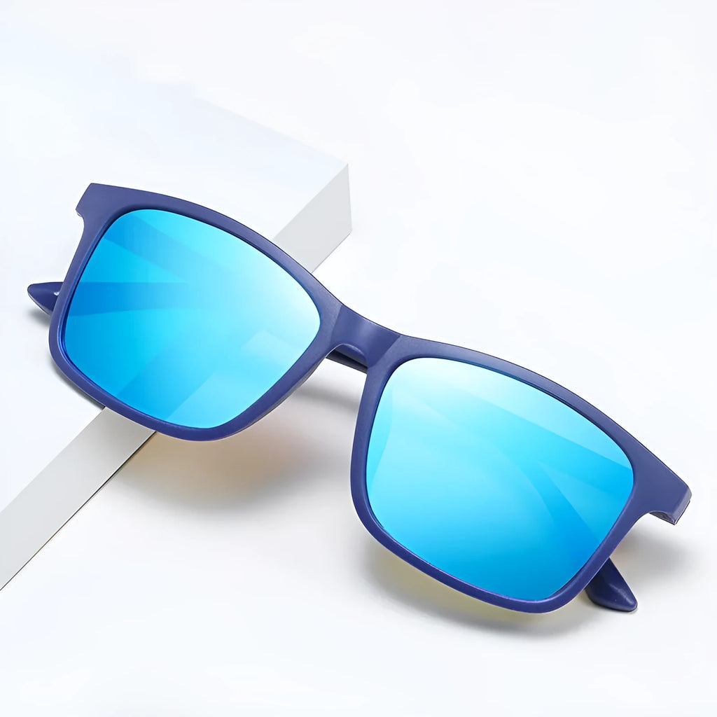 Men's polarised sunglasses with blue frame and ice blue lenses, 54mm width