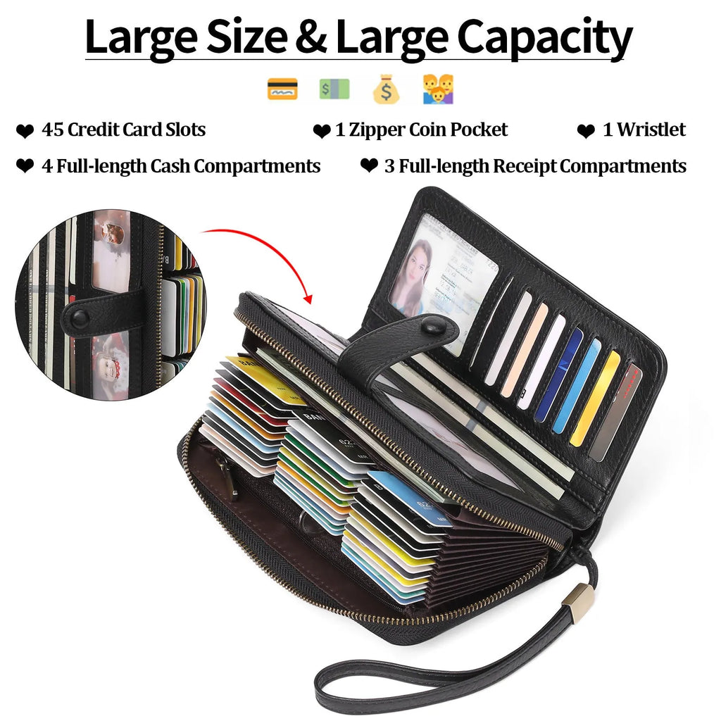 Women's expanding card holder wallet in light brown showing multiple card slots and passport sleeve