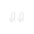 Heart-shaped copper earrings with white gold plating and glossy finish, showing three-dimensional design