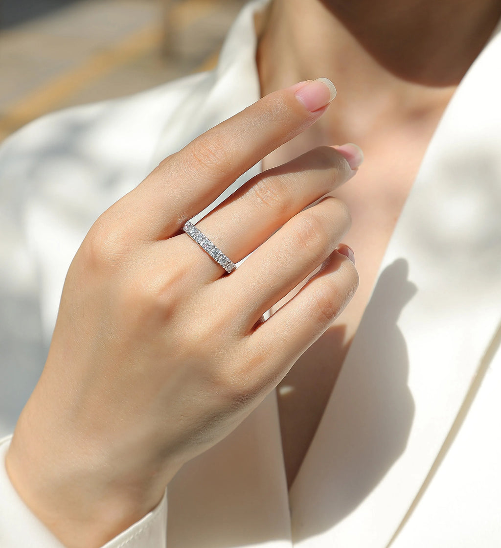 Lucky wedding ring set with 0.1 carat moissanite, S925 silver platinum plated, sizes 5 to 9, gift box