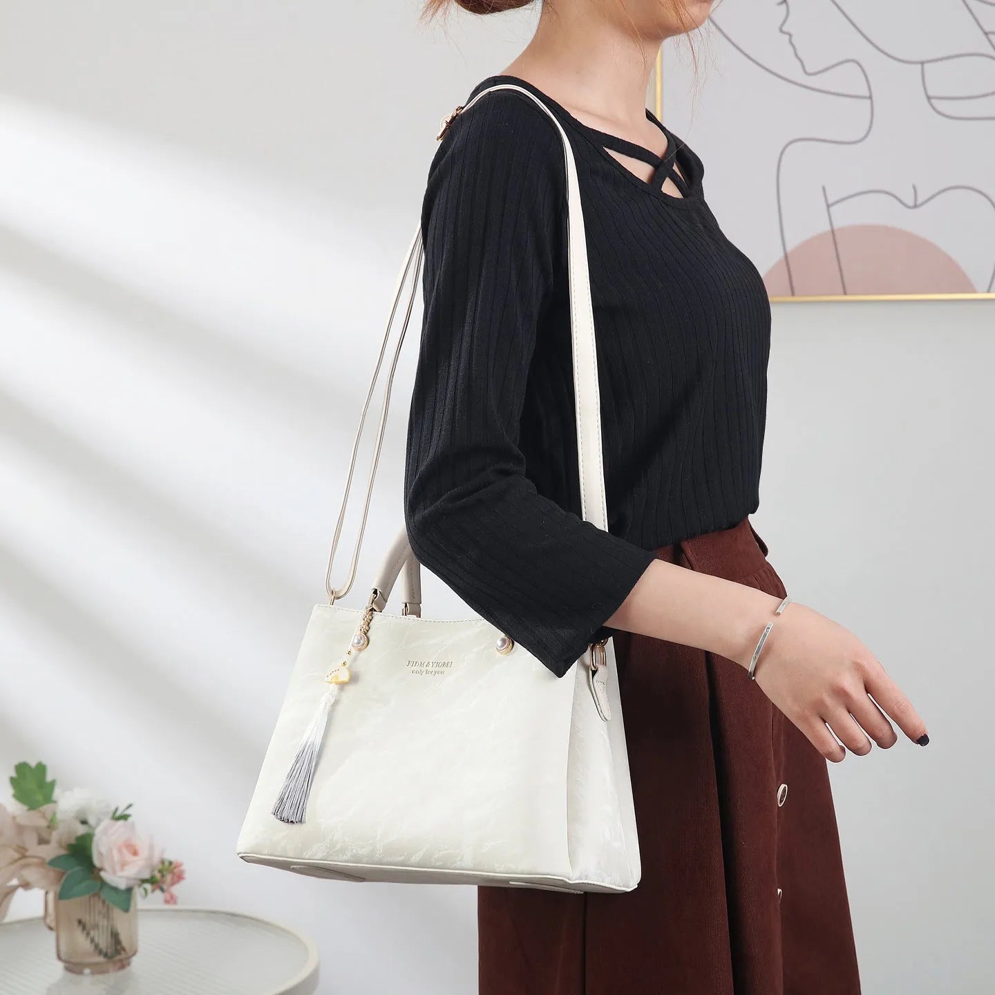 Women's large capacity PU shoulder bag in urban simplicity style with horizontal square shape