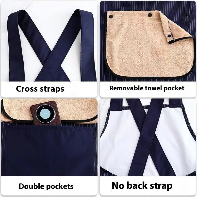 Polyester kitchen hand apron with adjustable belt in black, coffee or purplish blue