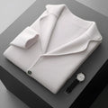 Men's loose fit cashmere cardigan knitted jacket in a solid colour on a neutral background