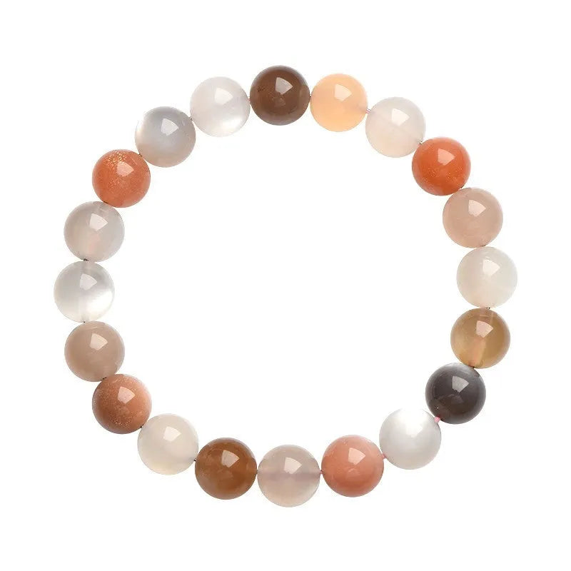 Natural moonstone bracelet with 8mm single circle beads, colourful moon light appearance, unisex design