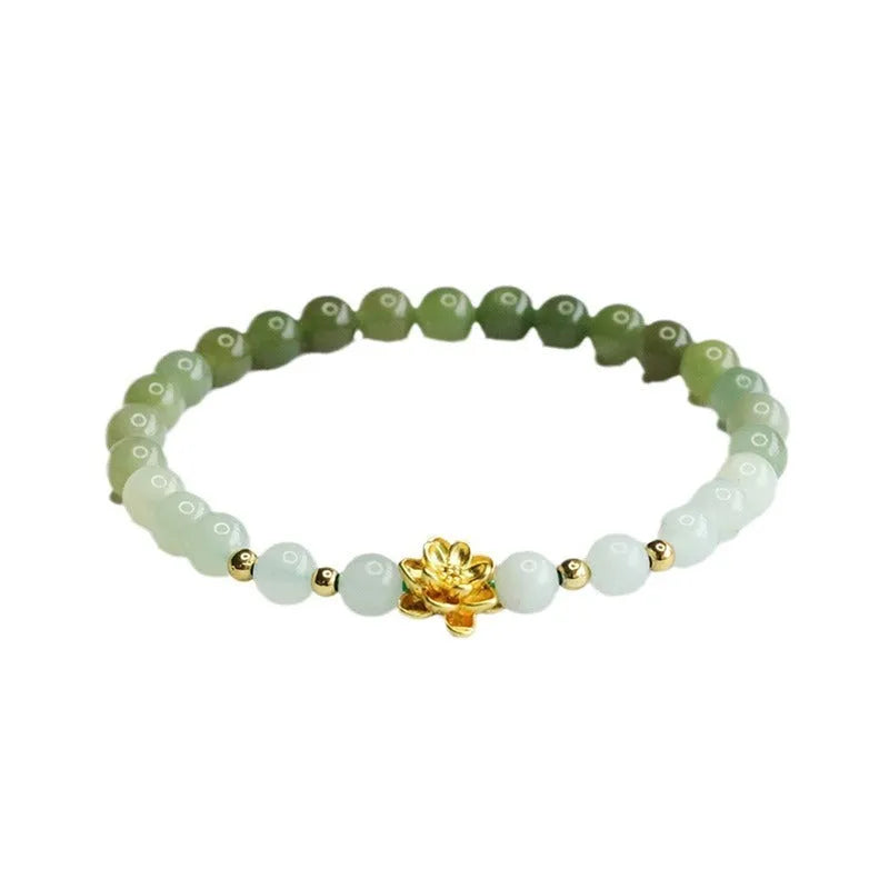 Hand-woven ancient style bracelet with Hetian jade gradient colours and lotus flower pattern