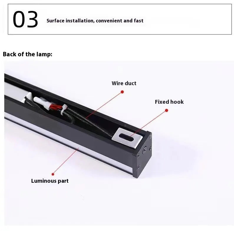 80cm black aluminium LED wall lamp with touch control for 3000K, 4000K, 6000K light colours and slotted-free mounting