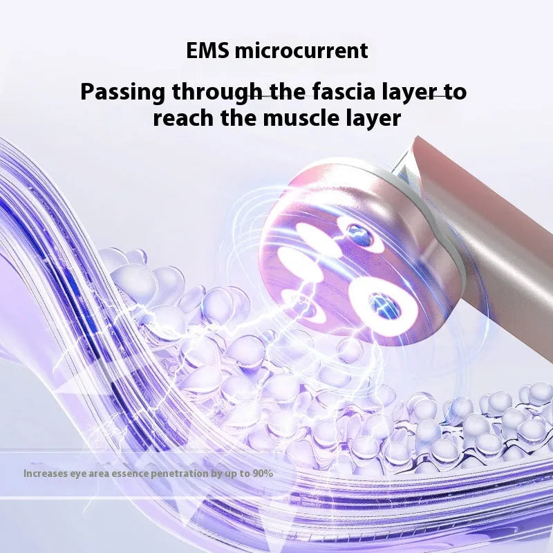Gradient pink Cat's Paw shape micro-current eye massager with colour light therapy on a white background.