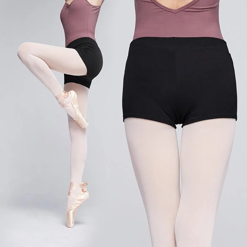 Black cotton ballet practice shorts for women in dance and fitness activities