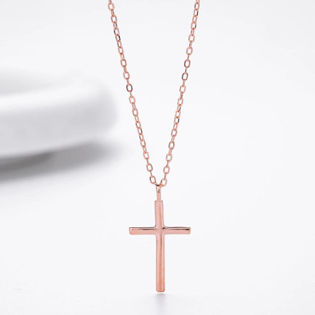 S925 sterling silver necklace with cross pendant on adjustable 41-50cm chain in gold electroplated finish
