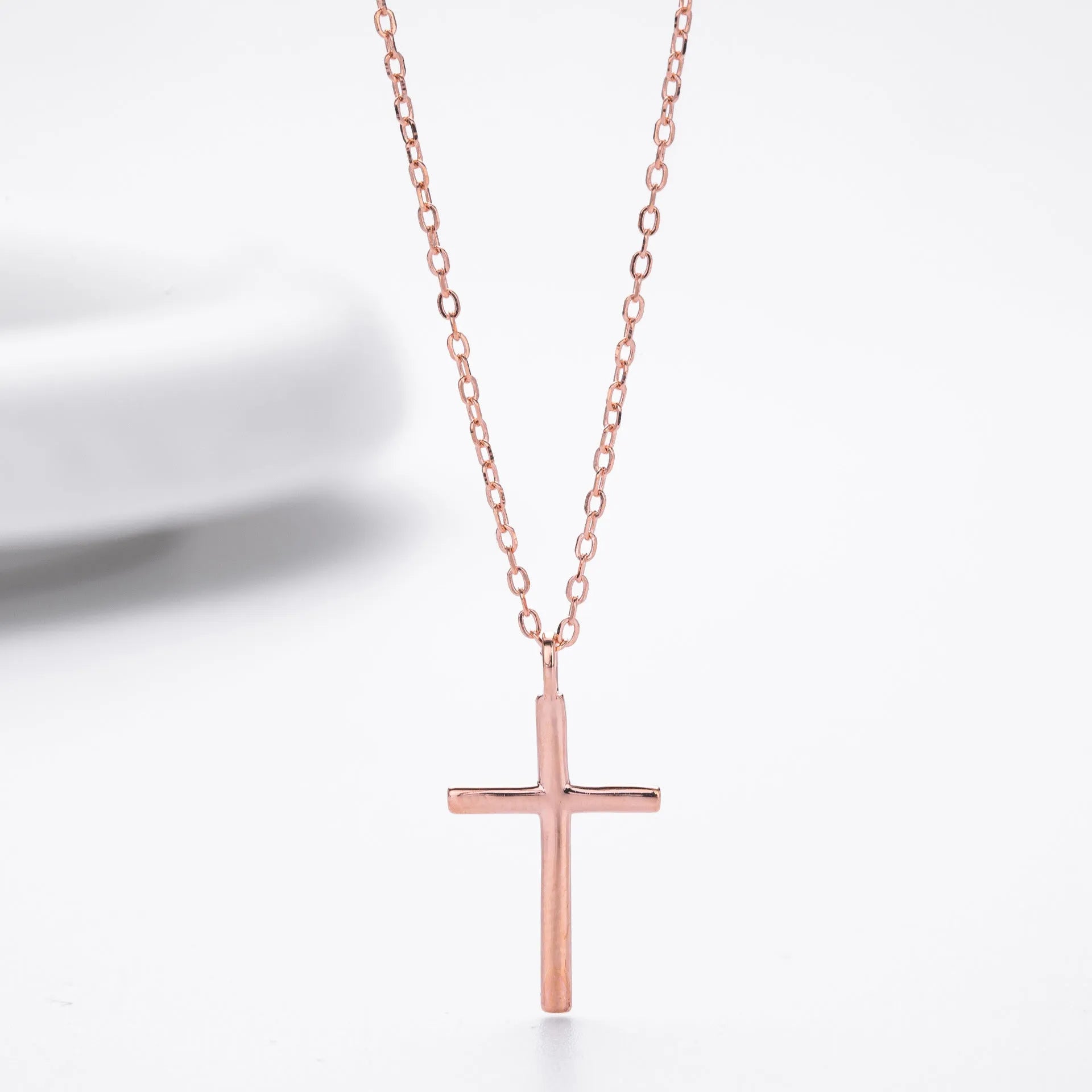 S925 sterling silver necklace with cross pendant on adjustable 41-50cm chain in gold electroplated finish