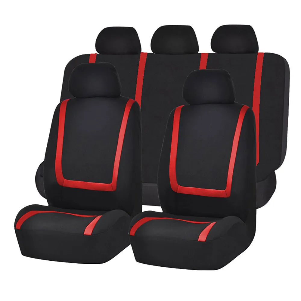 Fully enclosed car seat cover set with headrest covers 29x32cm and front covers 56x116cm in beige black colour