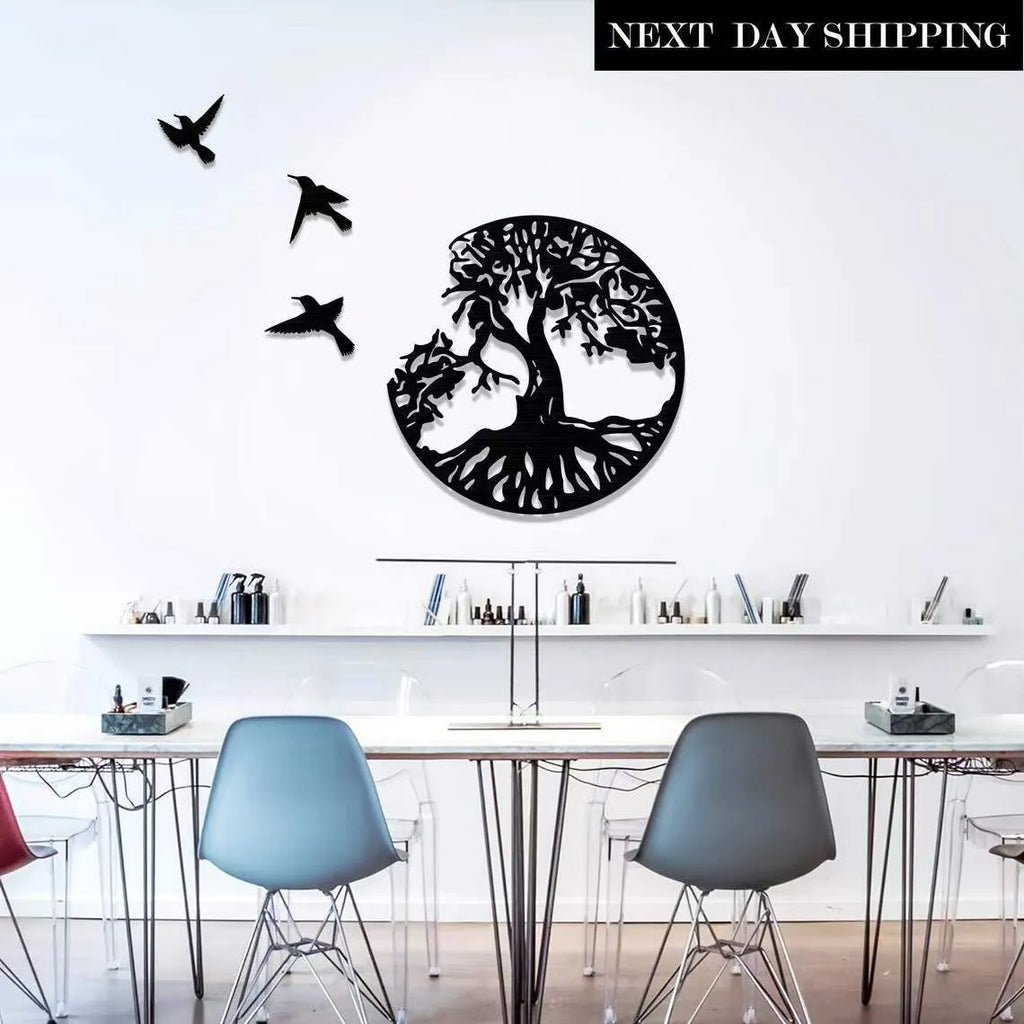 Black electroplated iron wall art hanging ornament with modern simple design and mounting straps