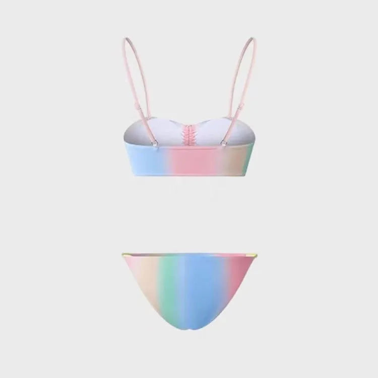 Women's lace-up triangle bikini top and matching bottoms in colour-matching polyester swimwear.