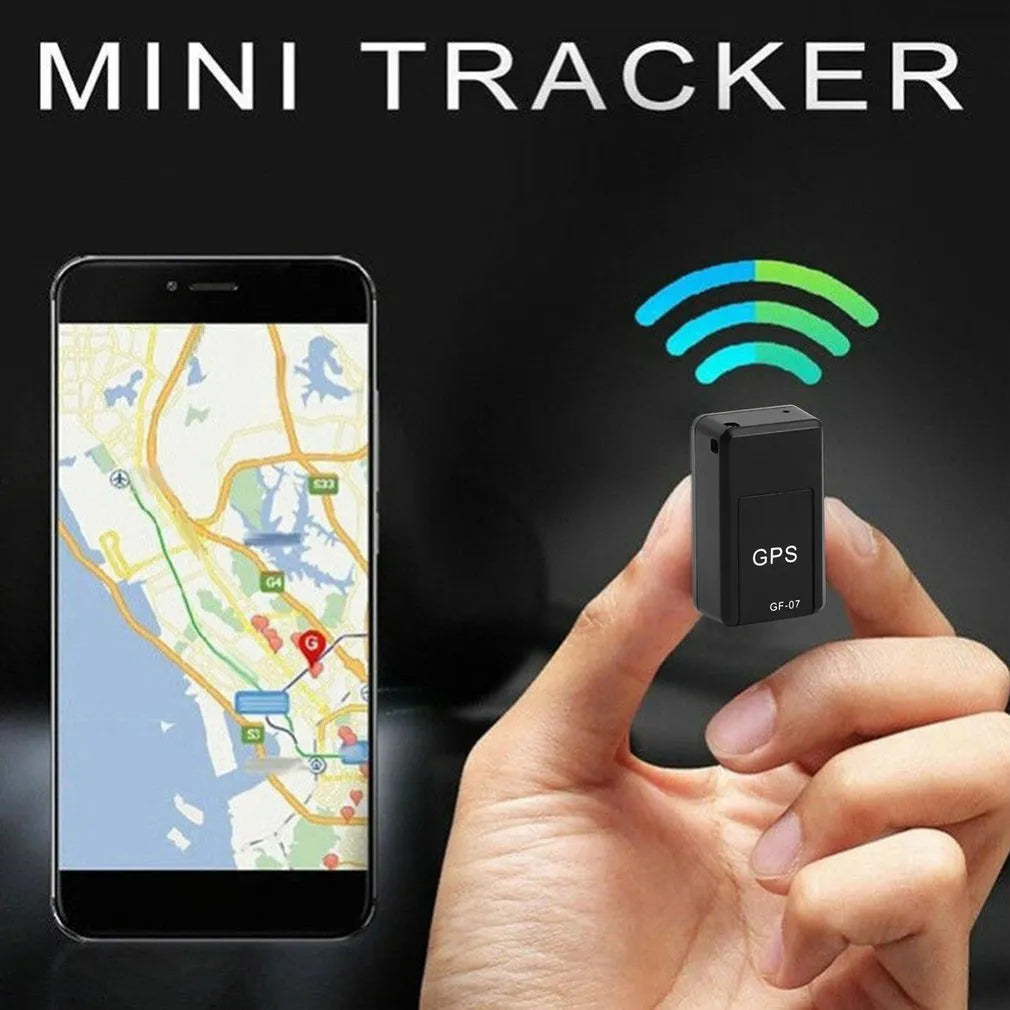 Black magnetic mini GPS tracker with dimensions 35x20x14mm for vehicle tracking and voice recording