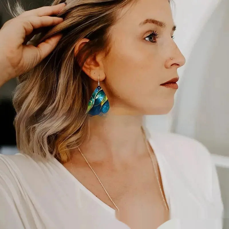 Acrylic flat branch knot drop earrings with printed patterns, measuring 3.5cm in length