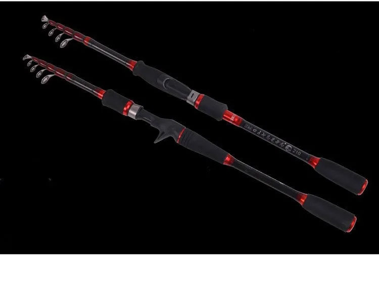 Carbon telescopic fishing rod with straight shank or gun handle, super hard tone, 1.8m to 3.6m, collapses to 58-63cm