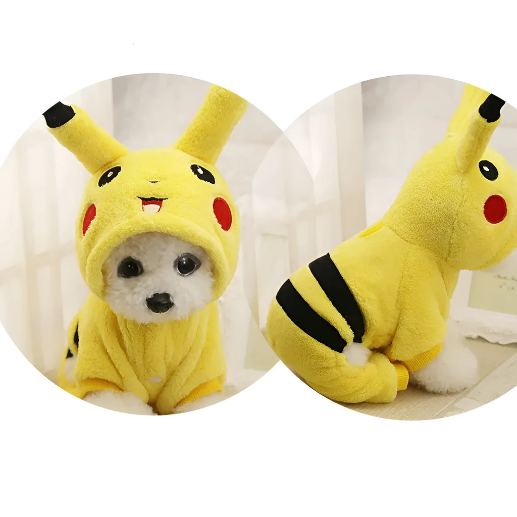 Cat wearing fleece hoodie coat with cartoon design for autumn winter indoor wear
