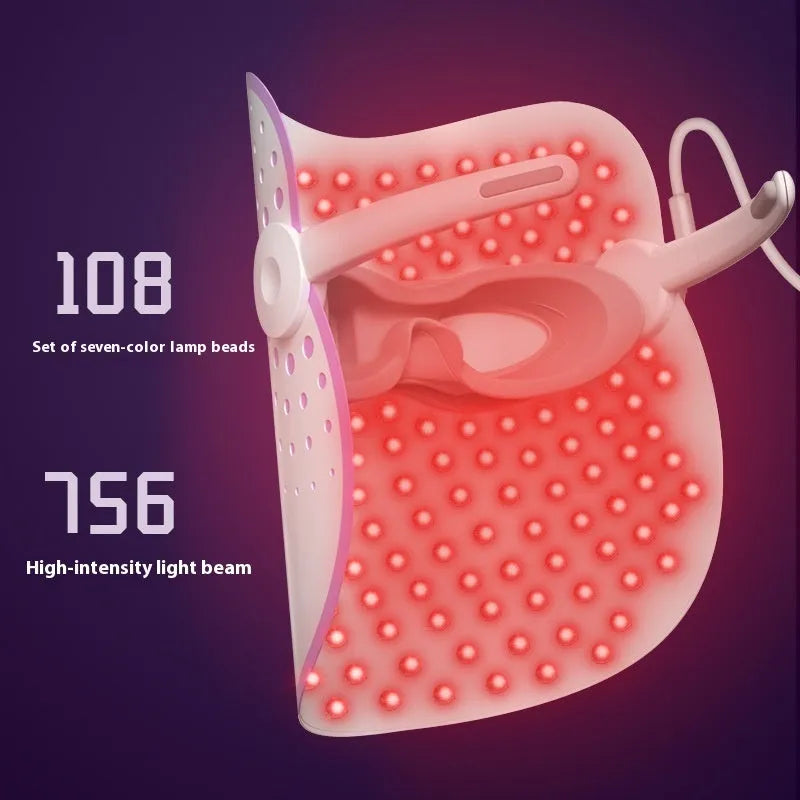 White and purple plug-in photon beauty mask IPL device with spectrometer for facial light therapy.