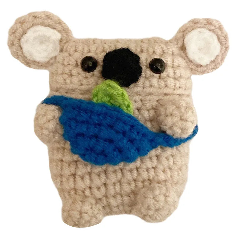 Handmade knitted koala bear backpack cover for AirPods protection with embroidered features
