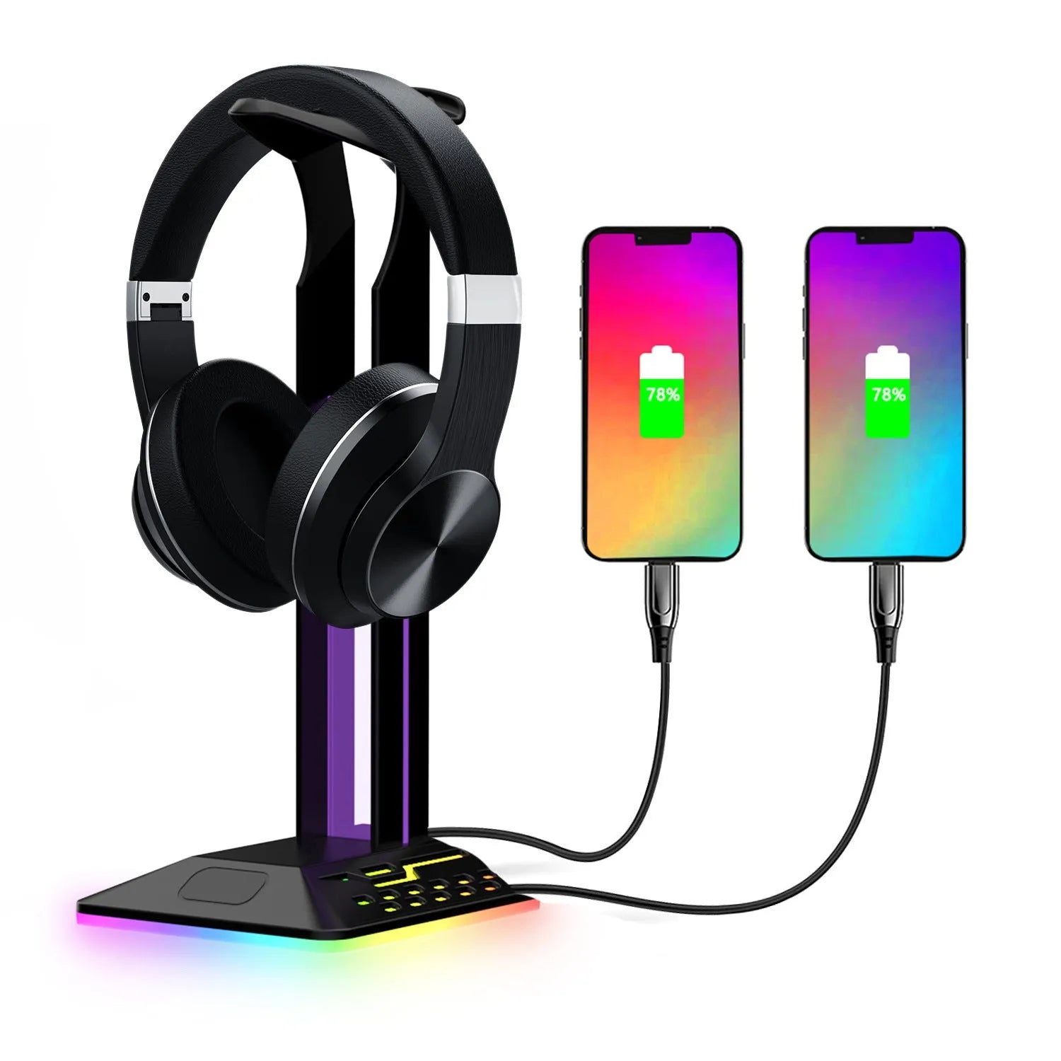 RGB colour changing headset display bracket with dual USB ports and 1.5 metre cable