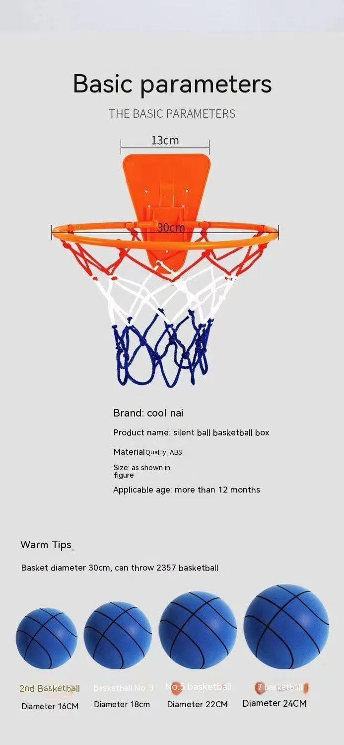 Silent high-density foam basketball in bright orange, 22cm diameter, for indoor children's play with reduced noise