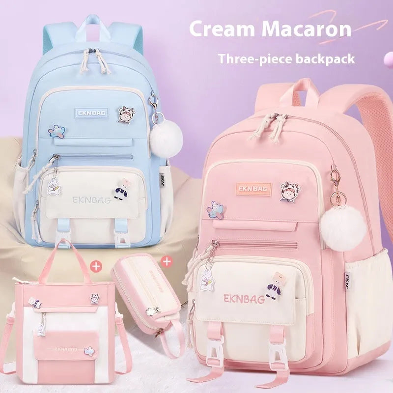 Girls waterproof school backpack in multiple colours with curved shoulder straps and spine protection