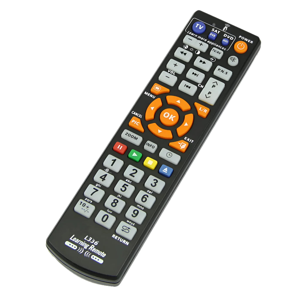 Black L336 learning remote control with full keypad for universal device operation