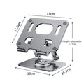 Rotating tablet stand with adjustable aluminium plate in silver colour on desk