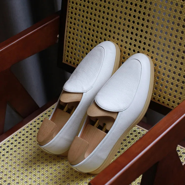Men's handmade loafers in genuine leather with TPR sole, available in black, white, brown, dark brown, and beige colours