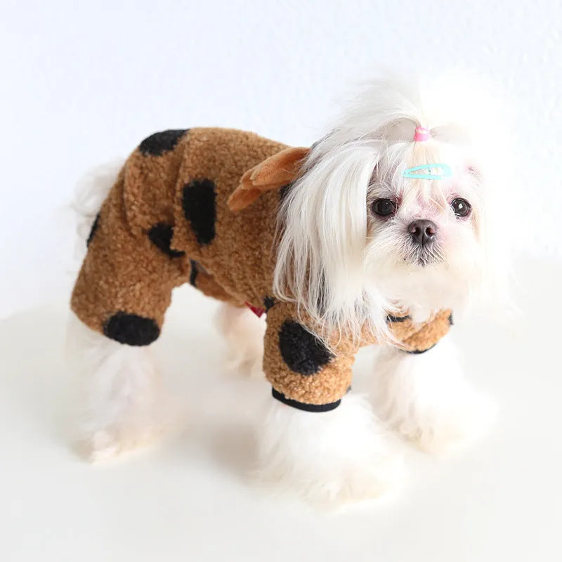 Petstyle big polka dot elk couple clothes for cats and dogs showing skirt and four-leg style options