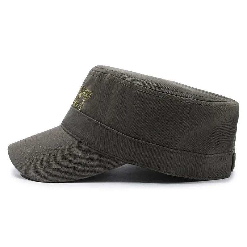 Men's flat-top peaked cap in cotton with adjustable strap and dome crown, available in multiple colours.
