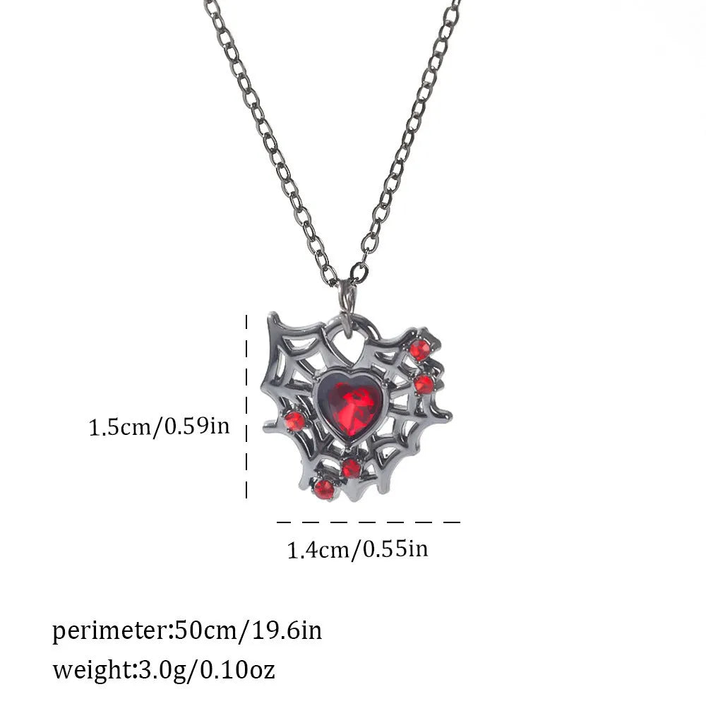 Electroplated gothic necklace with spider bat pendant on adjustable 45-50cm chain, showing intricate zinc alloy detailing